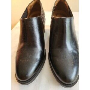 Shoes For Crews Women Black Leather Ankle Booties Slip-On US 9.5, NEW, 2.5" HEEL